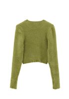 Bayan Yeşil Yumuşak Dokulu Crop Kazak