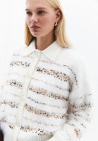 Bayan Krem Yumuşak Dokulu Düğmeli Hırka