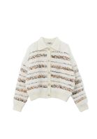 Bayan Krem Yumuşak Dokulu Düğmeli Hırka