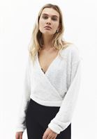 Bayan Krem Yumuşak Dokulu Kruvaze Kazak