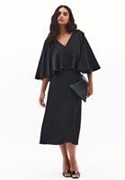 Bayan Siyah Pelerinli Saten Elbise