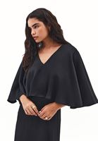 Bayan Siyah Pelerinli Saten Elbise