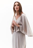 Bayan Bej Pelerinli Saten Elbise