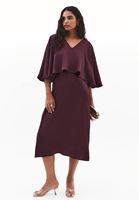 Bayan Bordo Pelerinli Saten Elbise