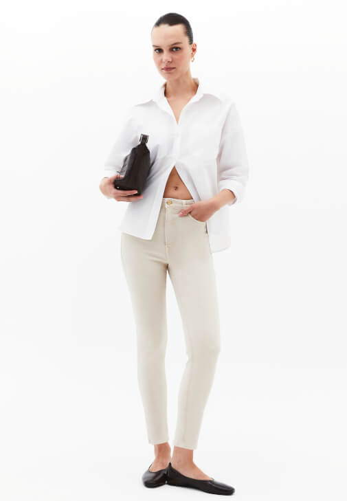 Bej Yüksek Bel Skinny-Fit Pantolon ( TENCEL™ )