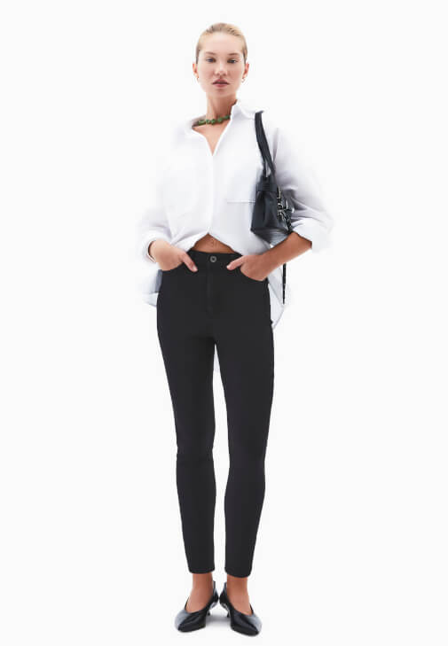 Siyah Yüksek Bel Skinny-Fit Pantolon ( TENCEL™ )