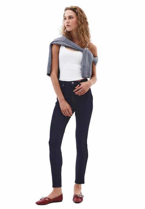 Lacivert Yüksek Bel Skinny-Fit Pantolon ( TENCEL™ )