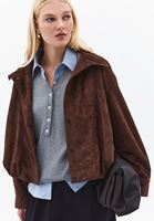 Bayan Kahverengi Süet Bomber Ceket