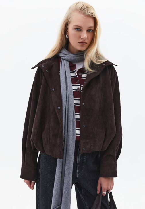 Kahverengi Süet Bomber Ceket