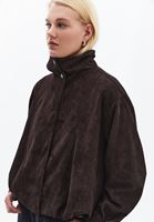 Bayan Kahverengi Süet Bomber Ceket