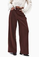 Bayan Kahverengi Wide-Leg Süet Pantolon