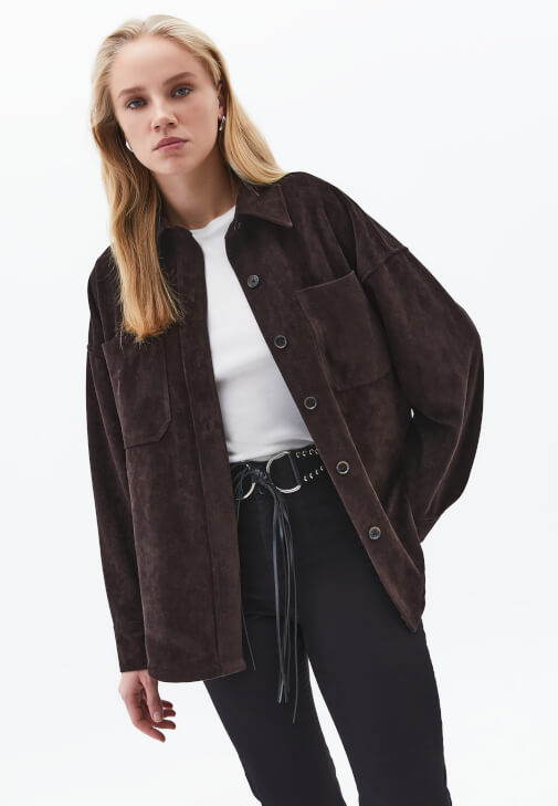  Oversize Cepli Süet Gömlek