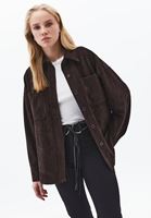 Bayan Kahverengi Oversize Cepli Süet Gömlek