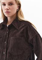 Bayan Kahverengi Oversize Cepli Süet Gömlek