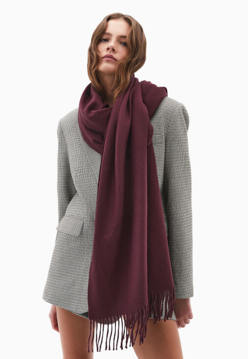 Bordo Püskül Detaylı Şal
