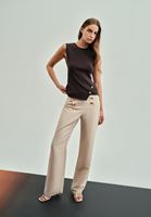 Bayan Bej Keten Karışımlı Straight-Fit Pantolon ( TENCEL™ )