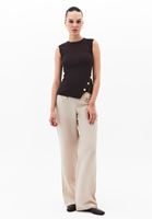 Bayan Bej Keten Karışımlı Straight-Fit Pantolon ( TENCEL™ )