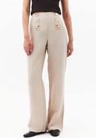 Bayan Bej Keten Karışımlı Straight-Fit Pantolon ( TENCEL™ )