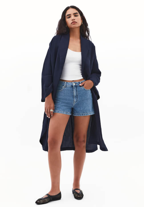 Lacivert Keten Karışımlı Kimono ( TENCEL™ )