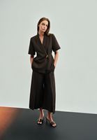 Bayan Kahverengi Keten Karışımlı Culotte Pantolon ( TENCEL™ )