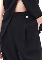 Bayan Siyah Keten Karışımlı Wide-Leg Pantolon ( TENCEL™ )