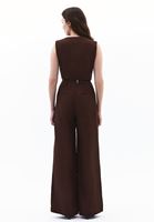 Bayan Kahverengi Keten Karışımlı Wide-Leg Pantolon ( TENCEL™ )