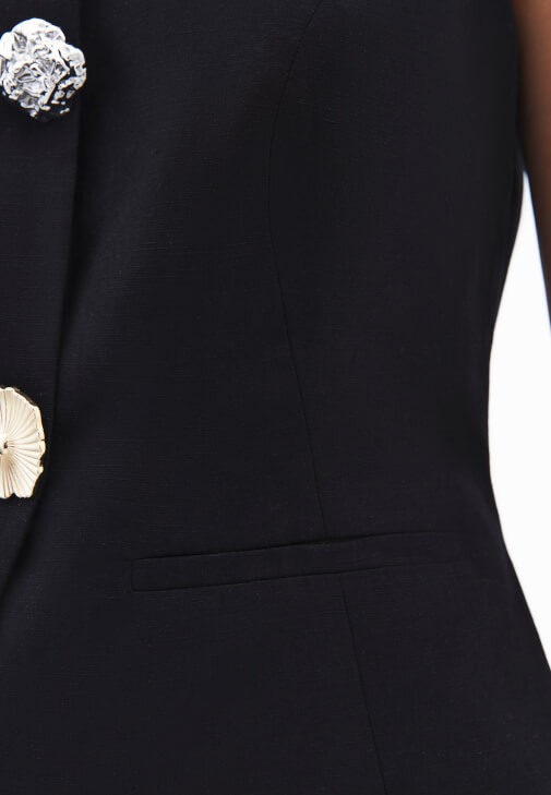 Keten Düğmeli Yelek ve Pantolon Kombini