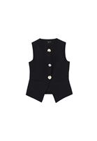 Bayan Siyah Keten Karışımlı Düğmeli Yelek ( TENCEL™ )