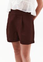 Bayan Kahverengi Keten Karışımlı Mini Şort ( TENCEL™ )