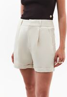 Bayan Krem Keten Karışımlı Mini Şort ( TENCEL™ )