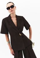 Bayan Kahverengi Keten Karışımlı Blazer Ceket ( TENCEL™ )