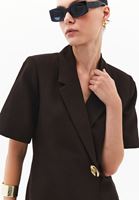 Bayan Kahverengi Keten Karışımlı Blazer Ceket ( TENCEL™ )