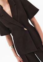 Bayan Kahverengi Keten Karışımlı Blazer Ceket ( TENCEL™ )