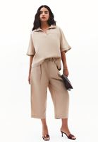 Bayan Bej Keten Karışımlı Oversize Bluz ( TENCEL™ )