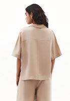 Bayan Bej Keten Karışımlı Oversize Bluz ( TENCEL™ )