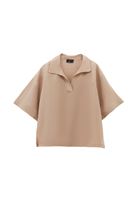 Bayan Bej Keten Karışımlı Oversize Bluz ( TENCEL™ )