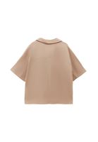 Bayan Bej Keten Karışımlı Oversize Bluz ( TENCEL™ )