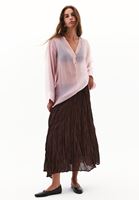 Bayan Kahverengi Keten Karışımlı Piliseli Etek ( TENCEL™ )