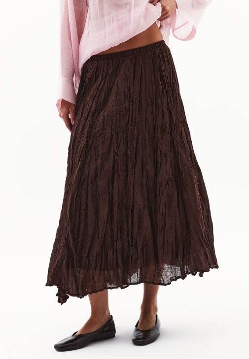 Keten Karışımlı Etek ve V Yaka Bluz Kombini