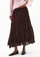 Bayan Kahverengi Keten Karışımlı Piliseli Etek ( TENCEL™ )