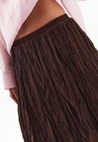 Bayan Kahverengi Keten Karışımlı Piliseli Etek ( TENCEL™ )