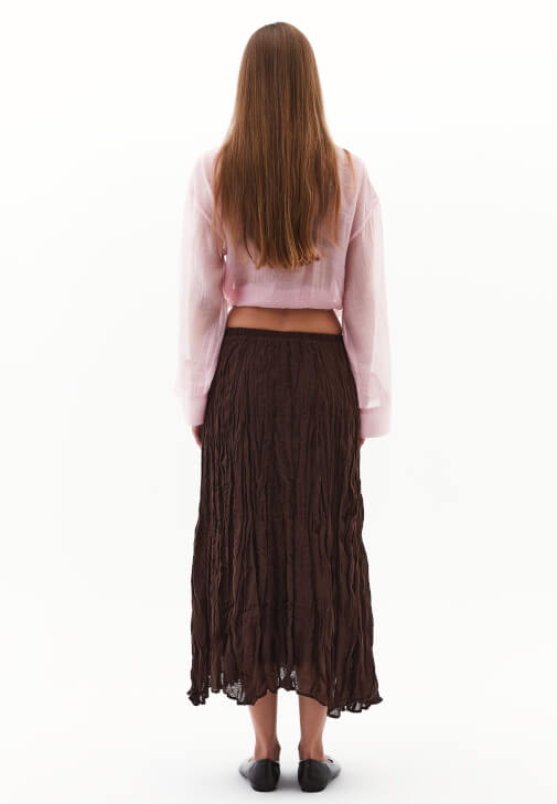 Keten Karışımlı Etek ve V Yaka Bluz Kombini