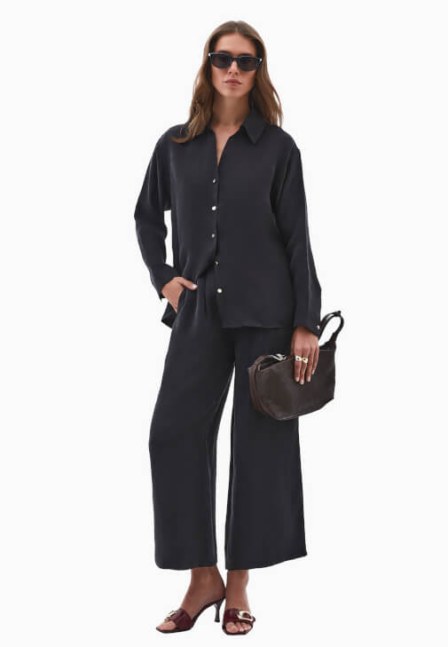 Siyah Straight-Fit Pantolon ( TENCEL™ )