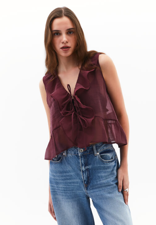 Bordo Fırfırlı Bluz ( TENCEL™ )