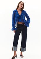 Bayan Mavi Fırfırlı Bluz ( TENCEL™ )