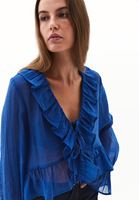 Bayan Mavi Fırfırlı Bluz ( TENCEL™ )