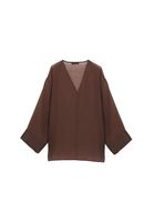 Bayan Kahverengi V Yaka Tül Bluz ( TENCEL™ )