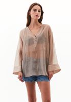 Bayan Bej V Yaka Tül Bluz ( TENCEL™ )