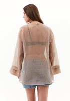 Bayan Bej V Yaka Tül Bluz ( TENCEL™ )