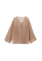 Bayan Bej V Yaka Tül Bluz ( TENCEL™ )